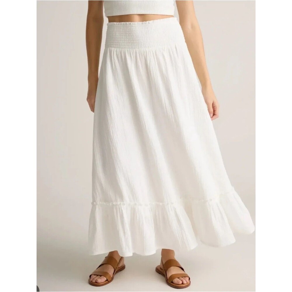 Quince 100% Organic Cotton Gauze Smocked Maxi Skirt / White / S - Picture 2 of 3